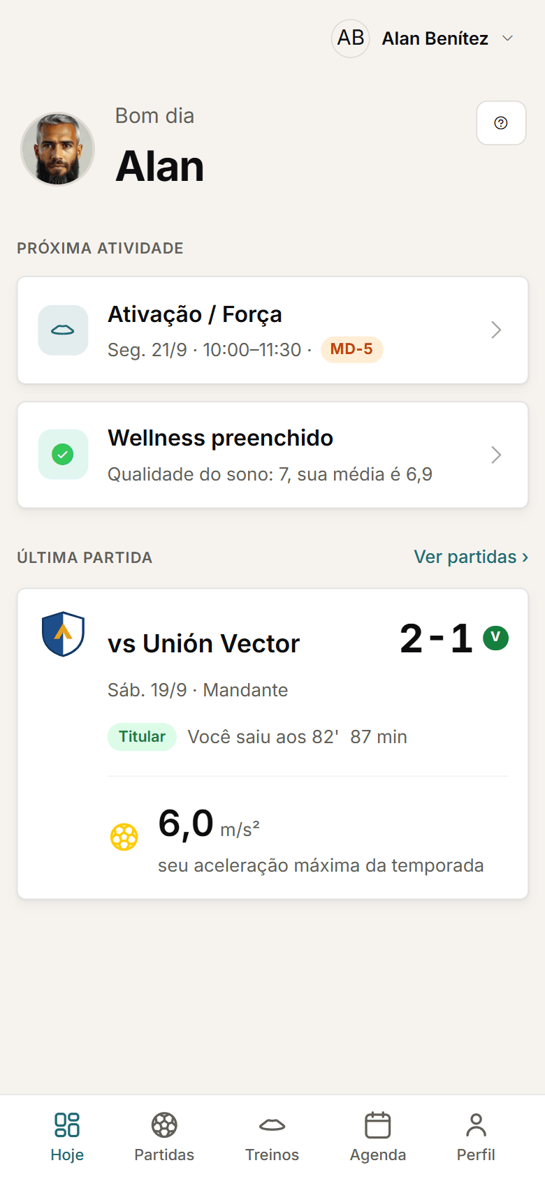 Recorte do painel do jogador no celular.